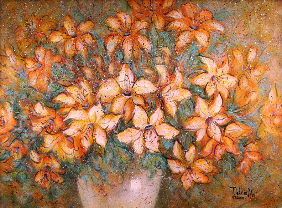 Golden Lilies Painting by Natalie Holland