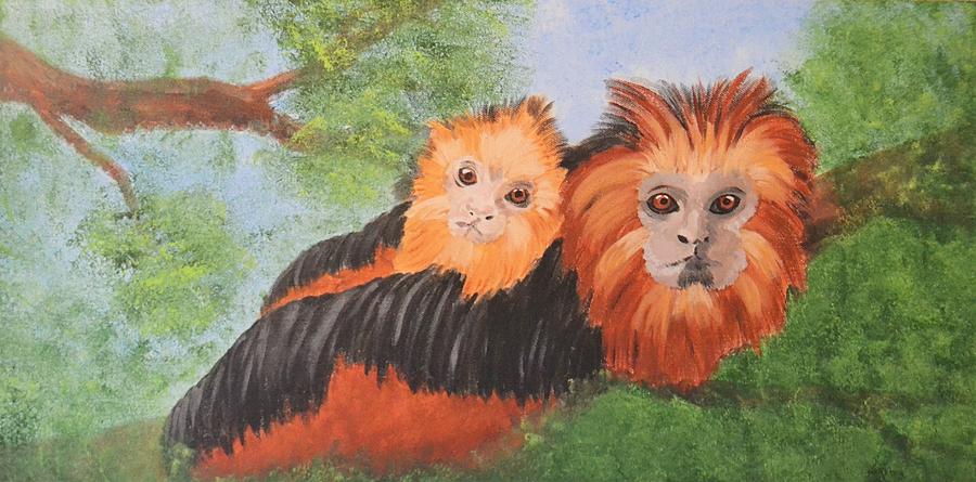 Golden Lion Tarmarin Monkeys Painting by Nancy Sisco