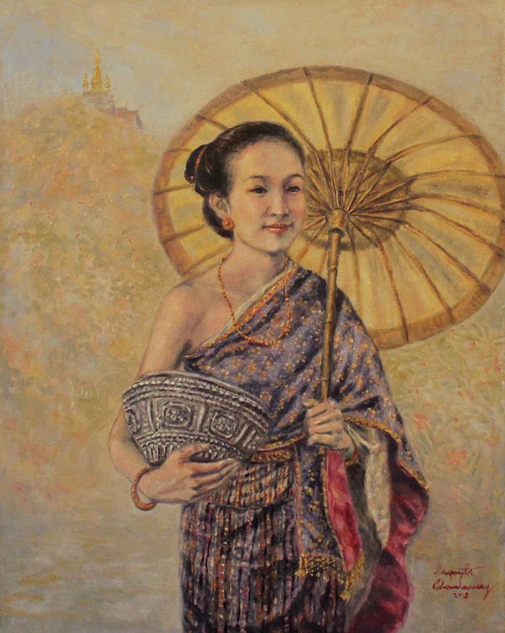 Golden Luang Prabang  Painting by Sompaseuth Chounlamany