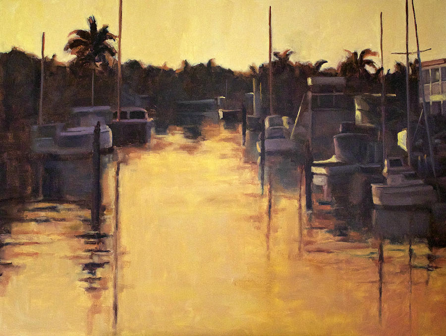 Boat Painting - Golden Marina 1 by Tate Hamilton