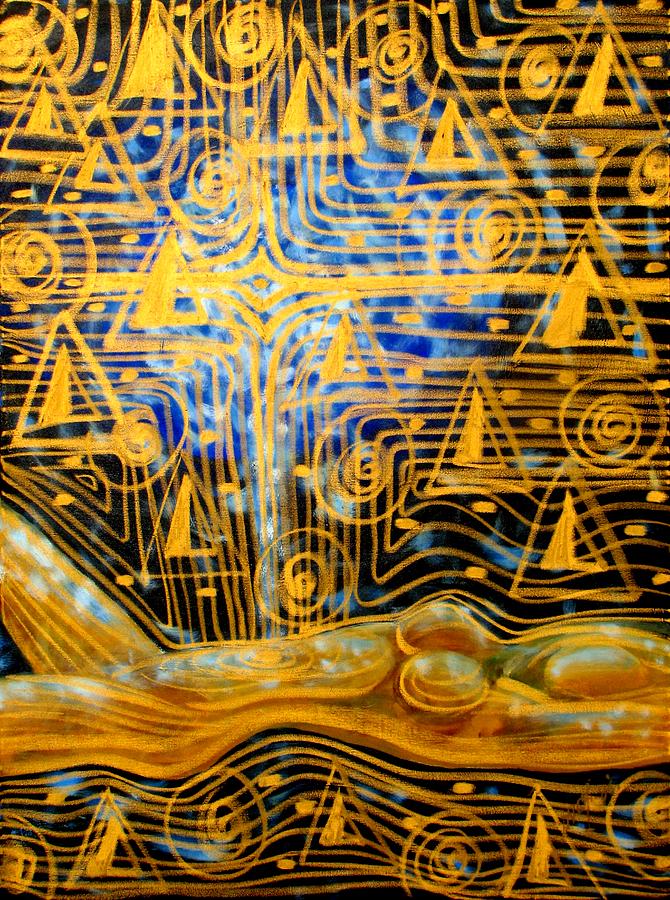 Space Painting - Golden Meditation by Inga Vereshchagina