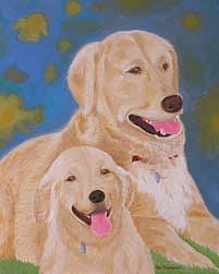 Animal Painting - Golden Memory-Portraits of Two Golden Retrievers by Thi Nguyen