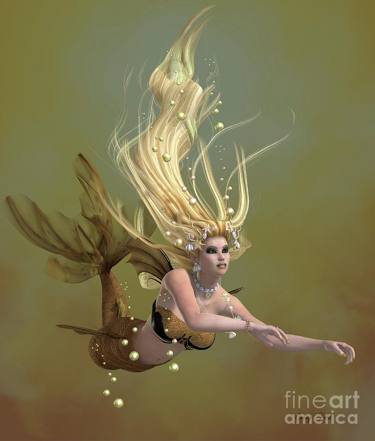 Golden Mermaid Digital Art by Corey Ford