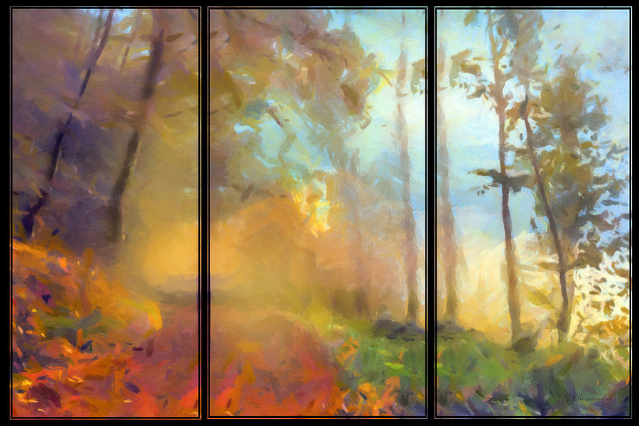 Tree Painting - Golden Mist Landscape by Georgiana Romanovna