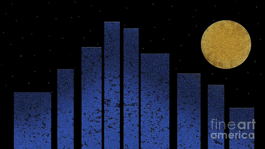 Golden Moon Over An Abstract City Digital Art by Andee Design