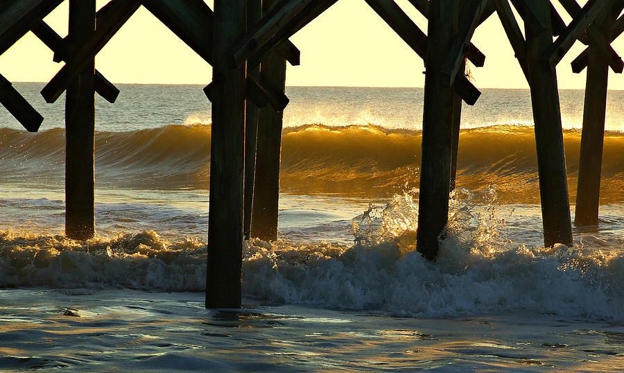 Golden Morning Waves Under The Pier Photograph by Joey OConnor Photography