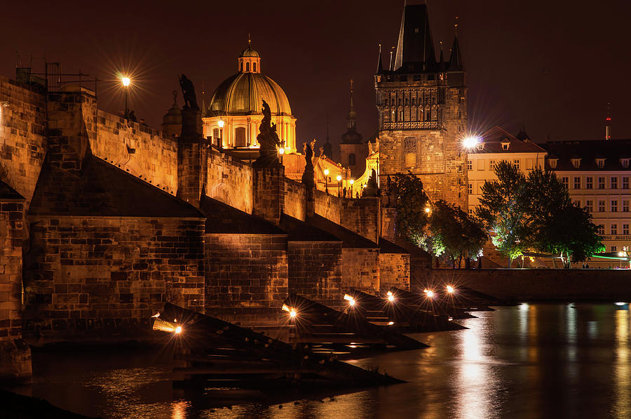 Golden Necklace of Lights. Charles Bridge  Photograph by Jenny Rainbow