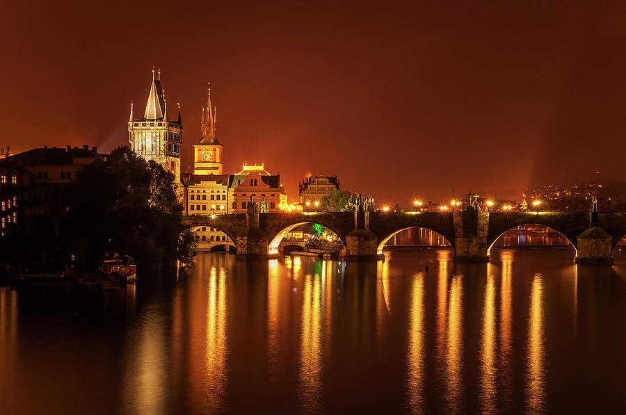 Golden Night in Prague Photograph by Jenny Rainbow