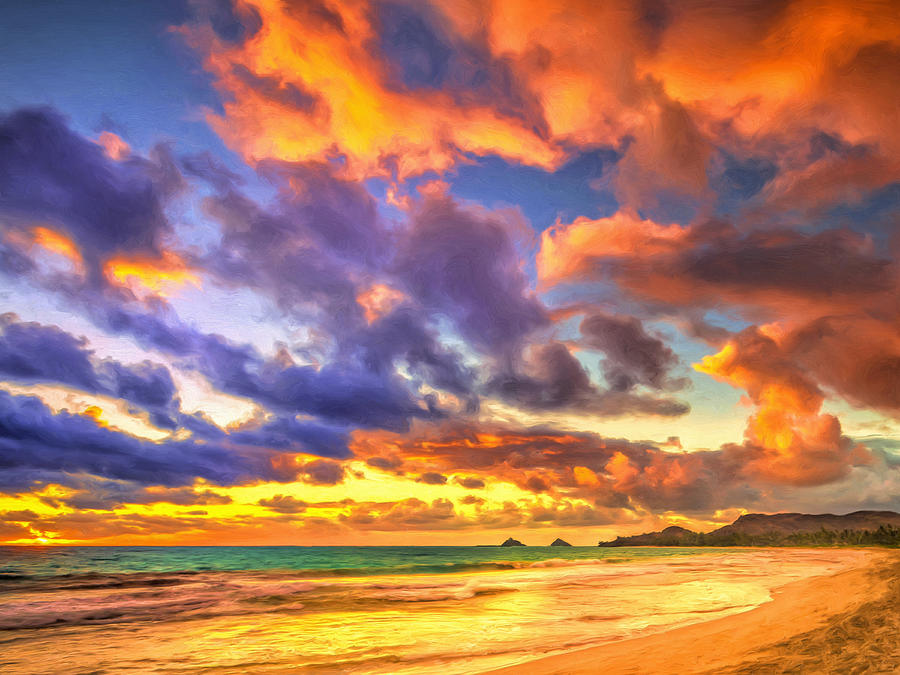 Golden Oahu Sunset Painting by Dominic Piperata