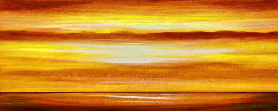 Golden Panoramic Abstract Sunset Painting by Gina De Gorna