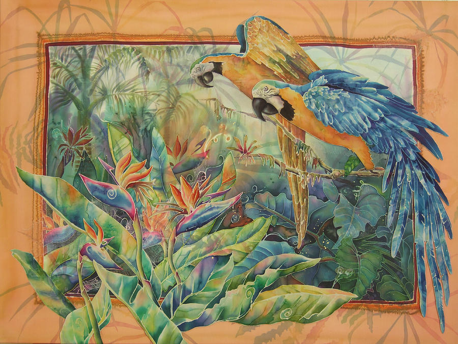 Parrot Painting - Golden Paradise by Deborah Younglao