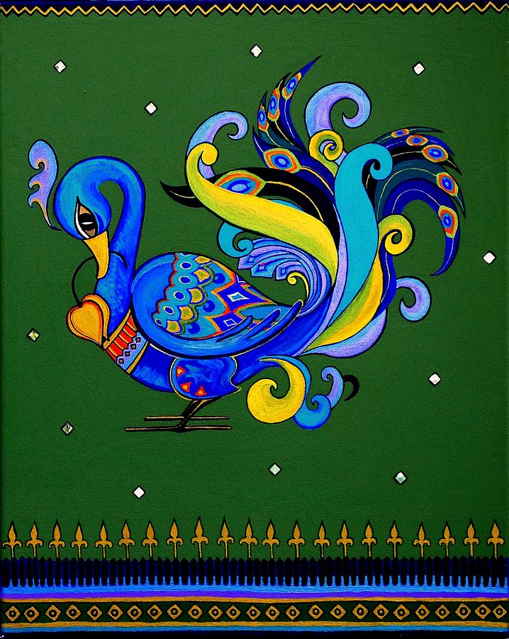 Golden Peacock Painting by Bindu Viswanathan