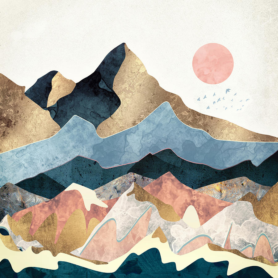 Mountain Digital Art - Golden Peaks by Spacefrog Designs