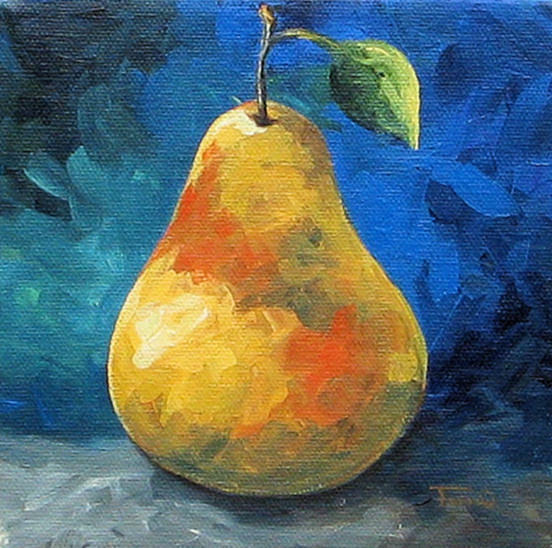 Golden Pear on Blue  Painting by Torrie Smiley