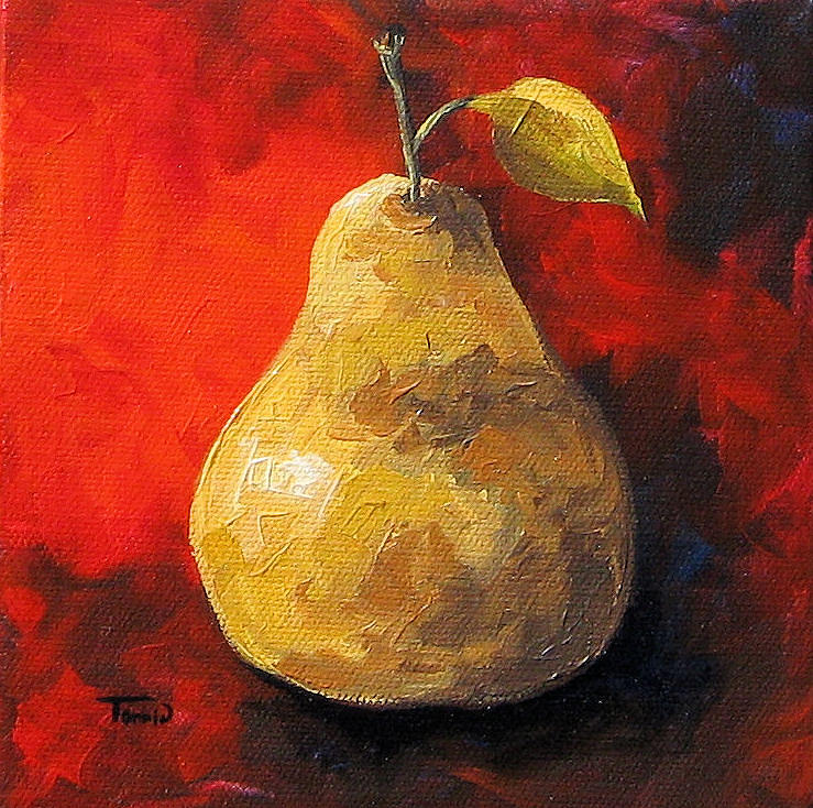Golden Pear on Red  Painting by Torrie Smiley