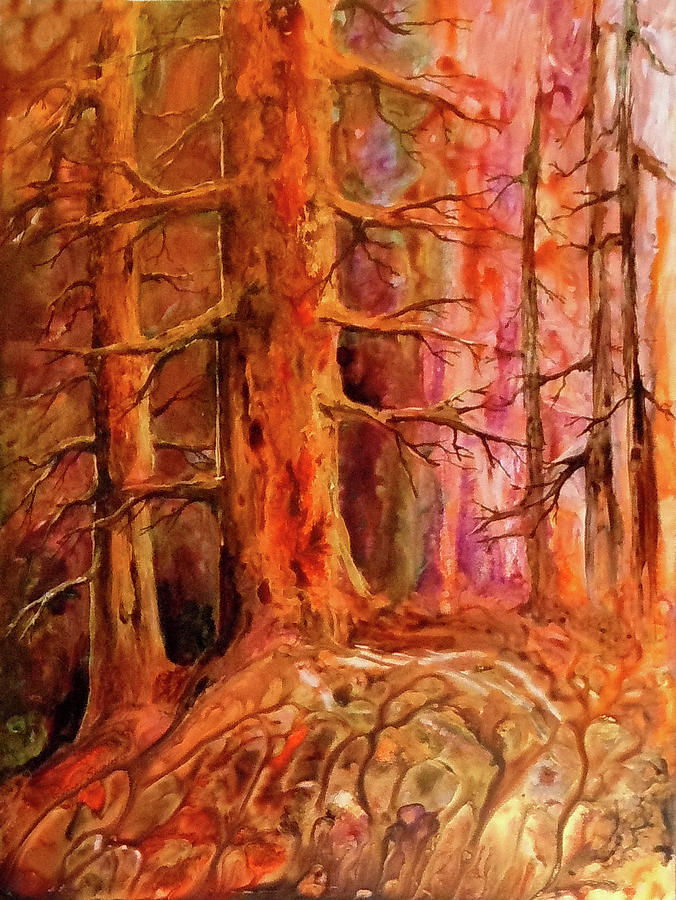 Tree Painting - Golden Pines by Sherry Shipley