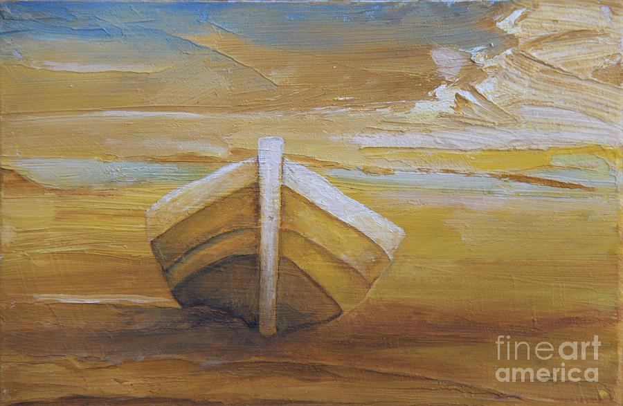Golden Beach Boat Painting by Alicia Maury