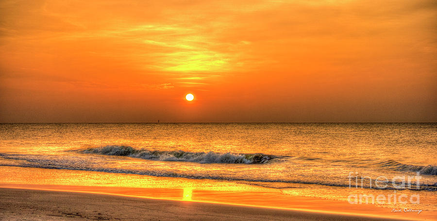 Golden Reflection Atlantic Ocean Tybee Island Sunrise Art Photograph by Reid Callaway