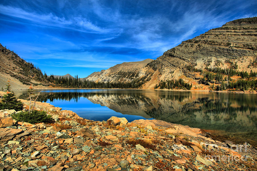 Landscape Photograph - Golden Reflections At Crypt Lake by Adam Jewell