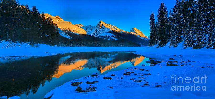 Golden Reflections At Maligne Photograph by Adam Jewell