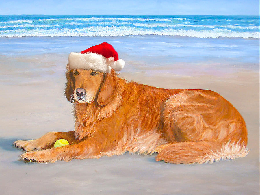 Golden Retreiver Holiday Card Painting by Karen Zuk Rosenblatt