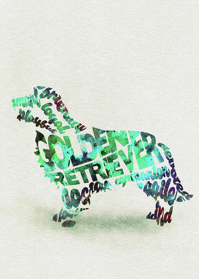 Golden Retriever Dog Watercolor Painting / Typographic Art Painting by Inspirowl Design
