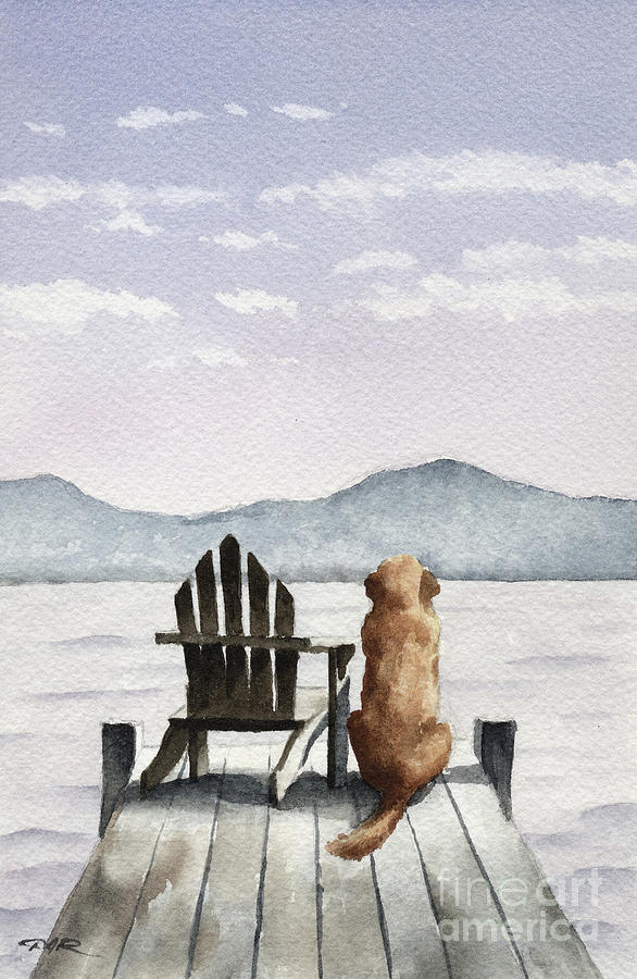 Dog Painting - Golden Retriever on the Dock by David Rogers