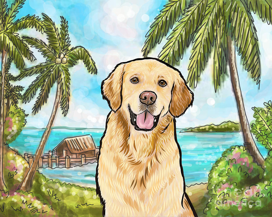 Summer Digital Art - Golden Retriever Tropical Beach by Nicole Chen