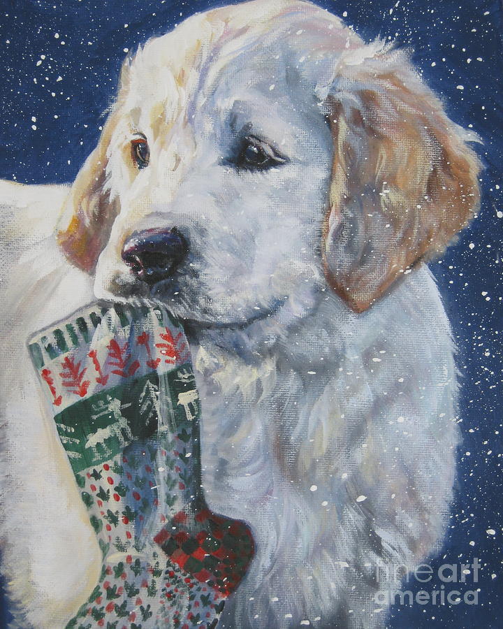 Christmas Painting - Golden Retriever With Xmas Stocking by Lee Ann Shepard