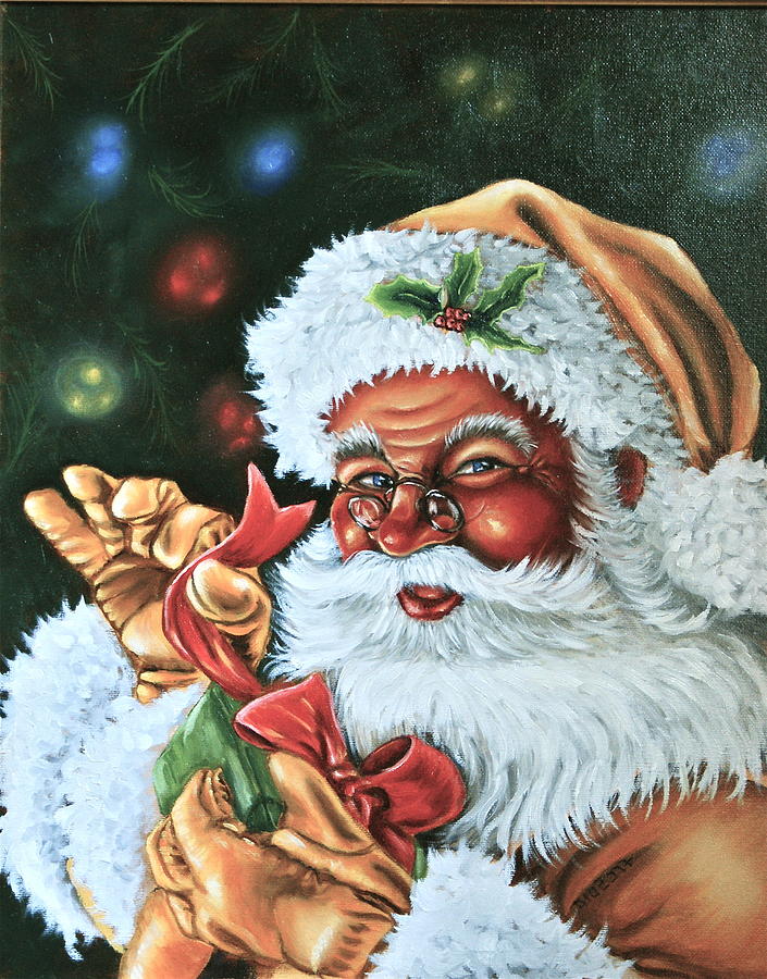 Golden Santa Painting by Theresa Cangelosi