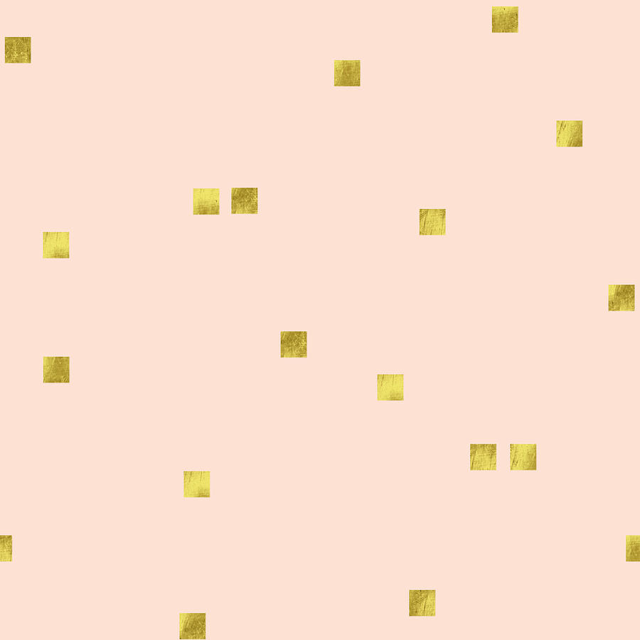 Minimalist Digital Art - Golden scattered confetti pattern, baby pink background by Tina Lavoie