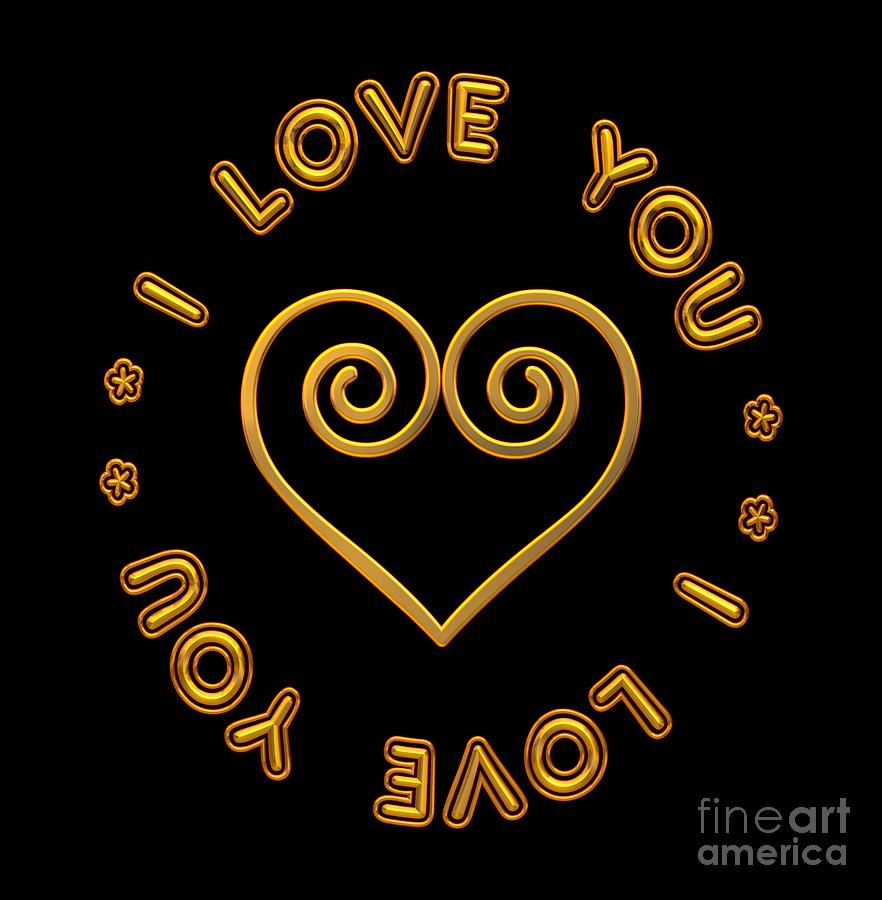 Golden Scrolled Heart and I Love You Digital Art by Rose Santuci-Sofranko