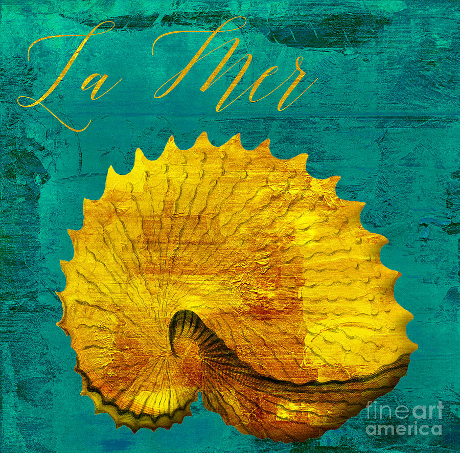 Golden Shell Painting by Mindy Sommers