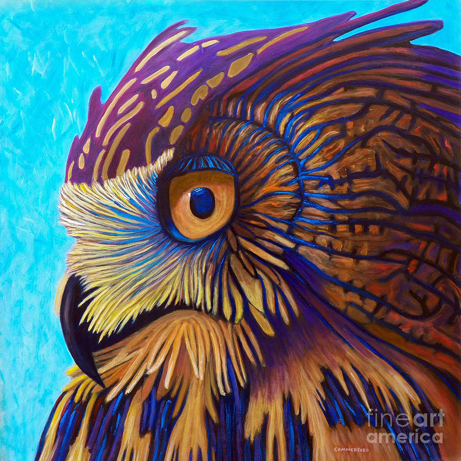 Owl Painting - Golden Silence by Brian  Commerford