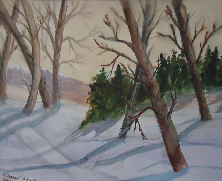 Golden sky in the Snow Painting by Charme Curtin
