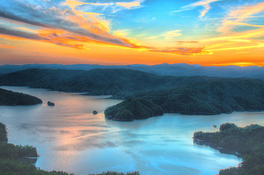 Golden Sky Over Lake Jocassee Photograph by Blaine Owens