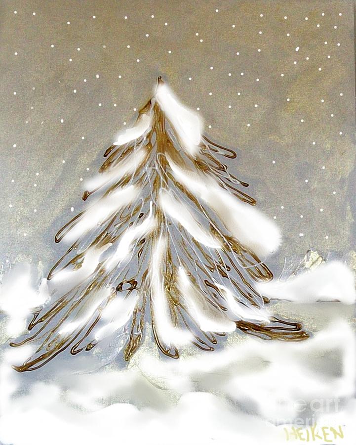 Golden Snow Covered Tree Painting by Marsha Heiken