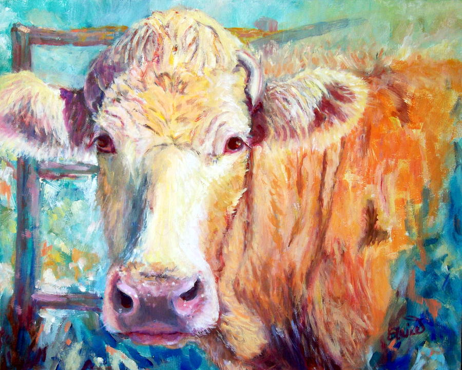 Mountain Painting - Golden Sparta Cow by Elaine Schulstad