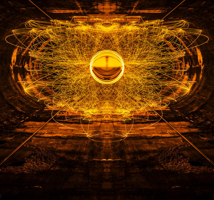 Fantasy Digital Art - Golden Spinning Sphere Reflection by Pelo Blanco Photo