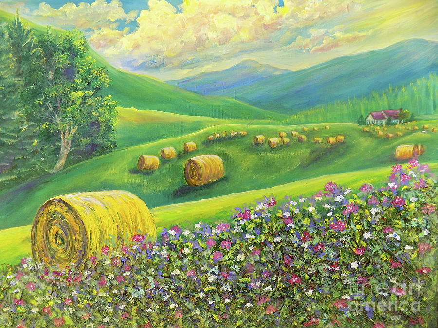 Golden Splendor In The Hay Field Painting by Lee Nixon