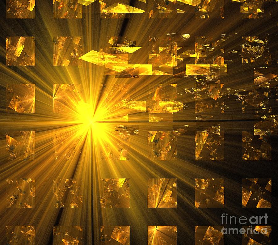 Abstract Digital Art - Golden Star Cubes by Kim Sy Ok