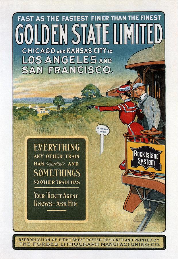 Golden State Limited - Rock Island System - Southern Pacific - Retro Travel Poster - Vintage Poster Mixed Media
