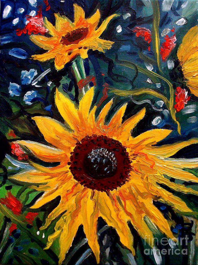 Golden Sunflower Burst Painting by Elizabeth Robinette Tyndall