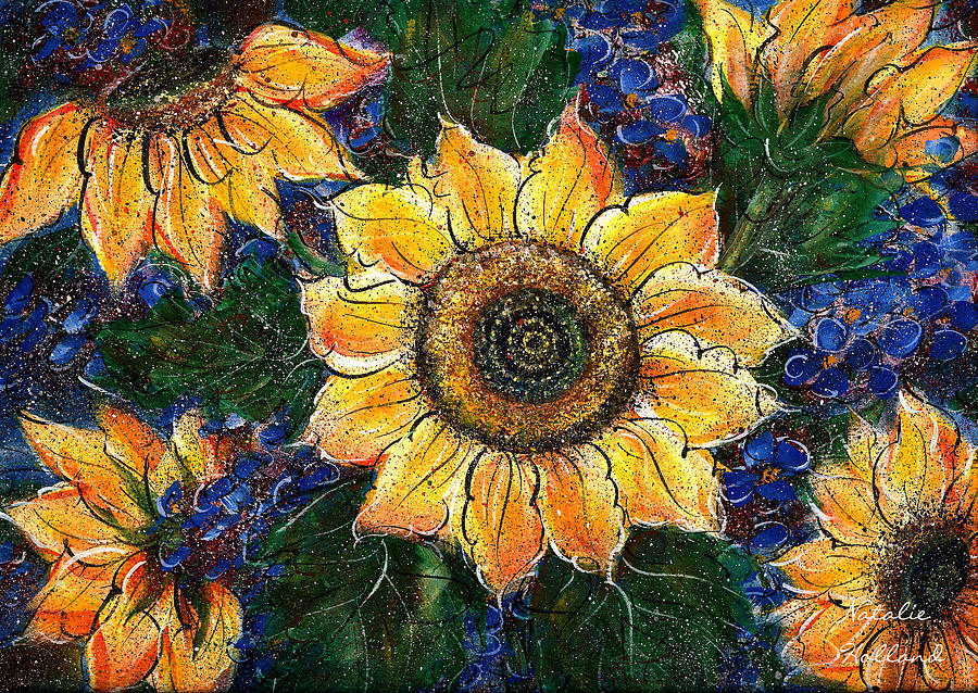 Golden Sunflowers Painting by Natalie Holland