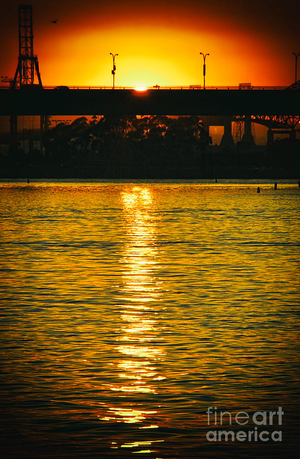 Golden Sunset behind Bridge Photograph by Mariola Bitner