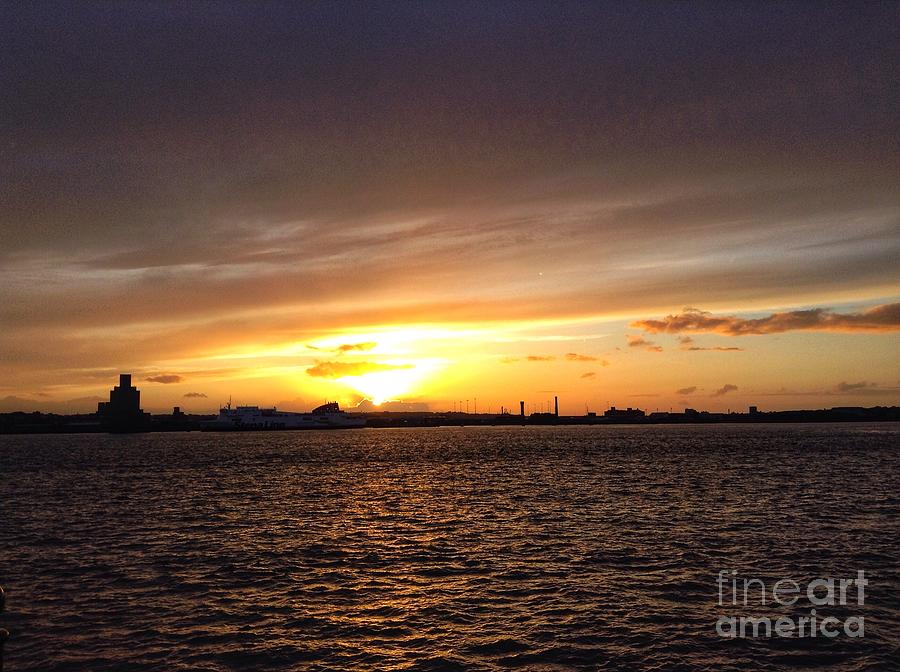 Golden Sunset Over The Mersey Photograph by Joan-Violet Stretch