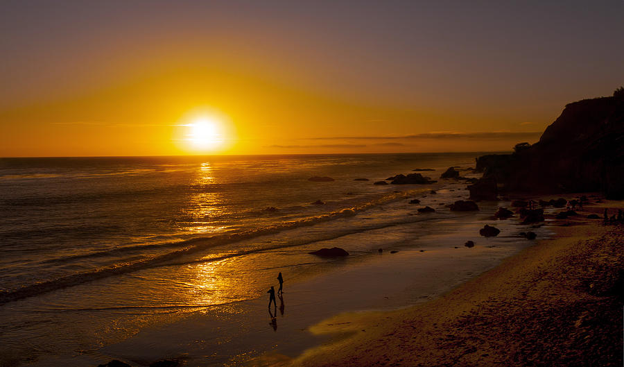 Sunset Photograph - Golden Sunset Walk On Malibu Beach by Jerry Cowart