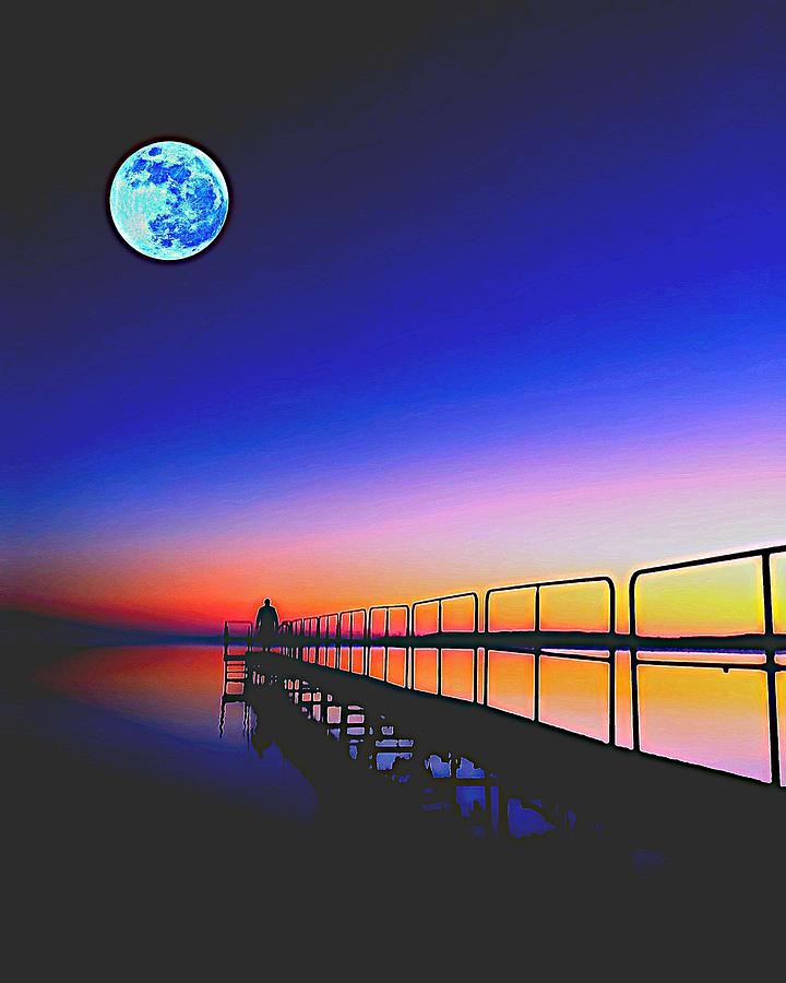 Golden Sunset with Full Moon Painting by Celestial Images