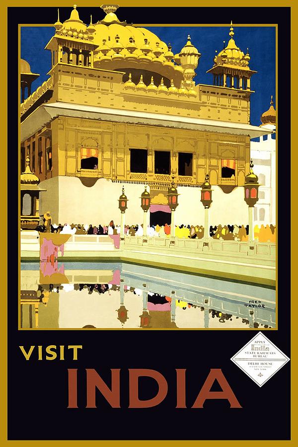 Golden Temple Amritsar India - Vintage Travel Advertising Poster Painting by Studio Grafiikka