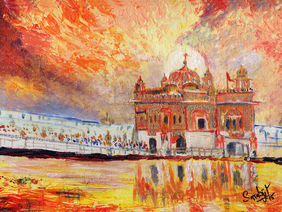 Golden Temple at day Painting by Sarabjit Singh